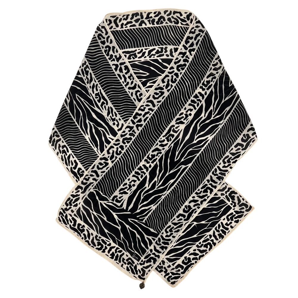 Vintage Animal Print Silk Scarf Black & White 90s 1990s